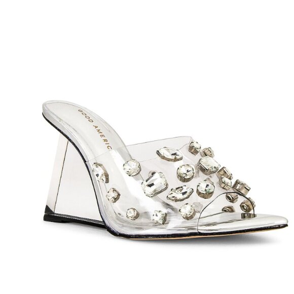 NEW GOOD AMERICAN Made In Brazil Jeweled Wedge Heels clear glass 7253m0 - Picture 3 of 7